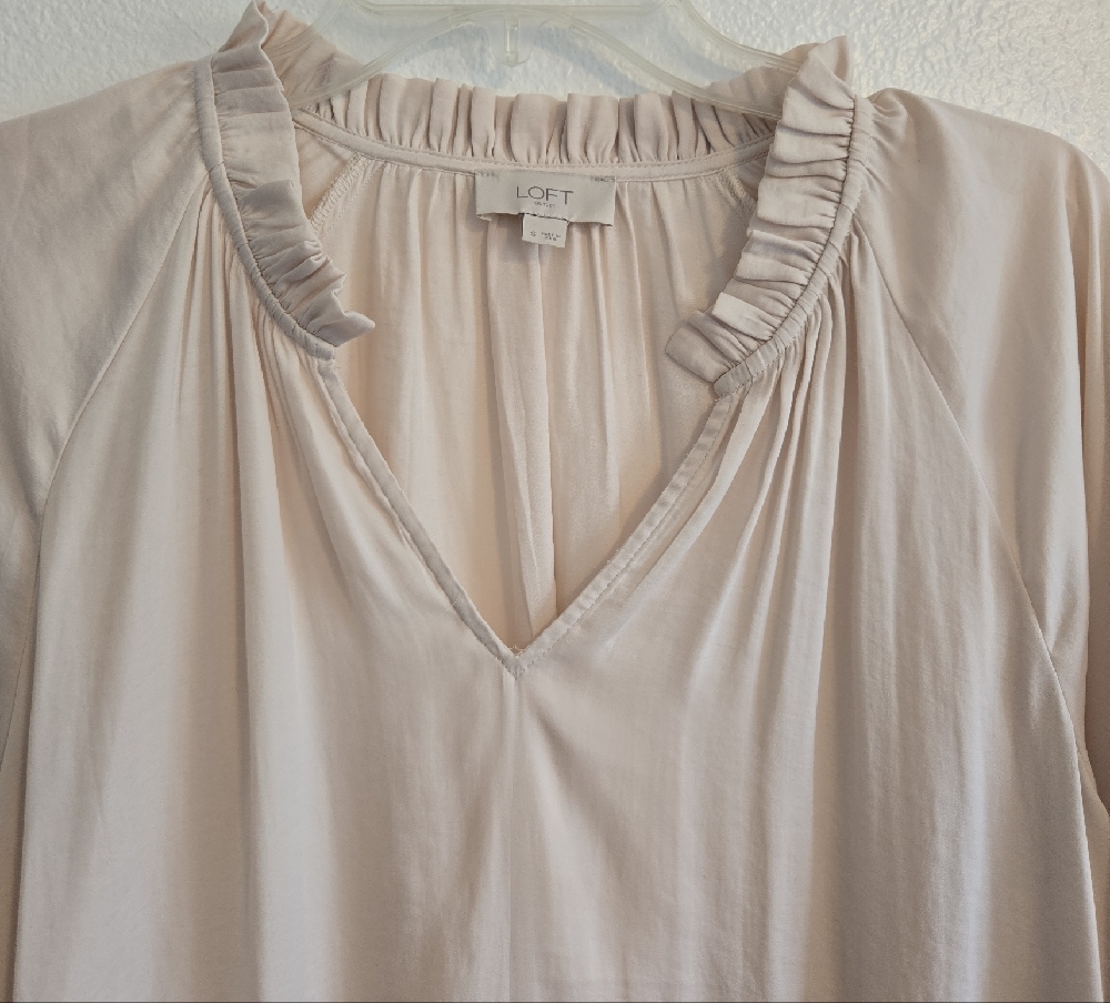 LOFT Cream Ruffle V-Neck Blouse - Picture 2 of 4